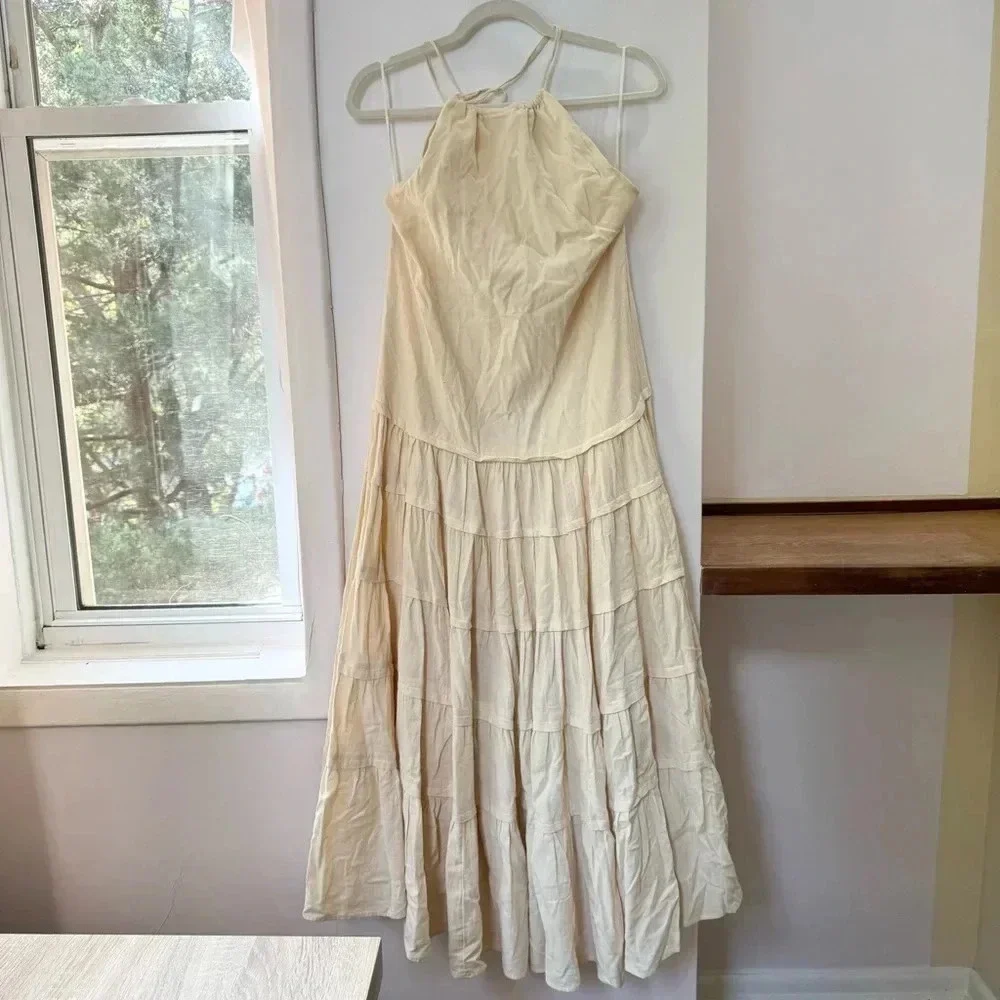 NWT Free People Somewhere Sunny Halter Maxi Dress White Swan Medium